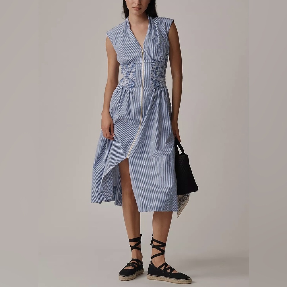 NWT Size 1X -Anthro The Tommie Zip-Front Midi shirt Dress shine (NWT US$ 178)